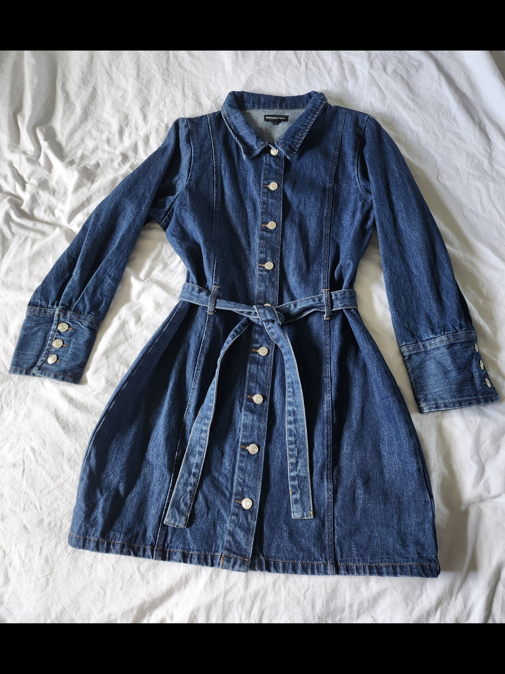 WEDNESDAY'S GIRL Classic Denim Button Up Dress - Indigo Blue